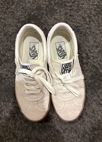 Vans Beyaz Süet Düz Taban Sneakers Vans krem kahve ayakkabı - Görsel 2