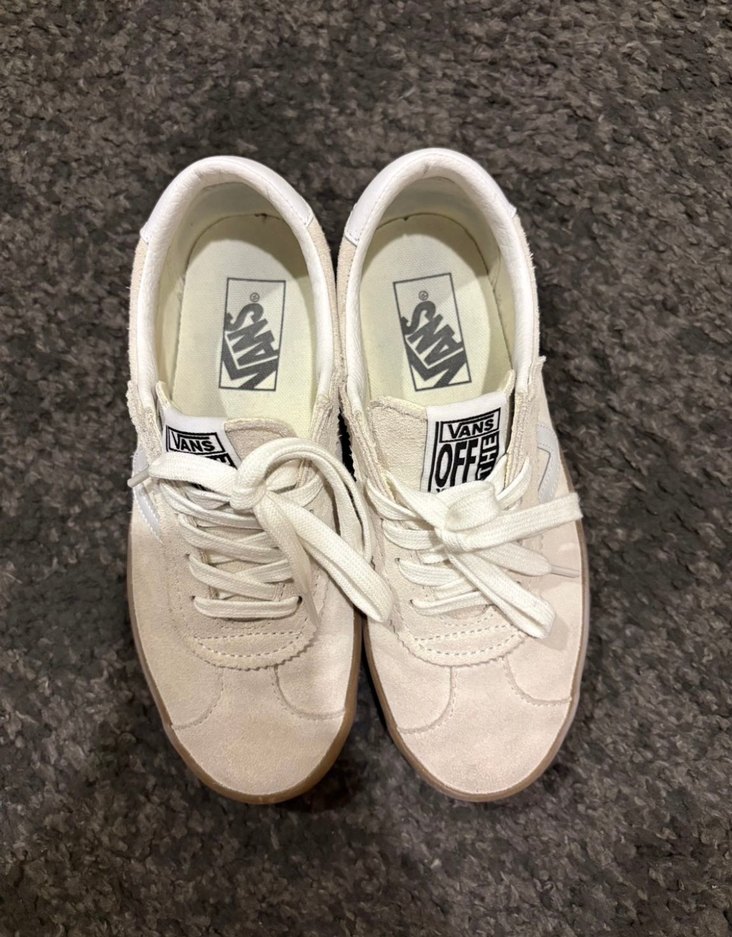 Vans Beyaz Süet Düz Taban Sneakers Vans krem kahve ayakkabı - Görsel 2