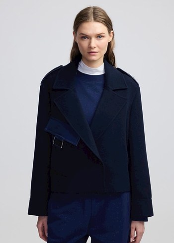 IPEKYOL Lacivert Kemerli yünlü Ceket - Görsel 6