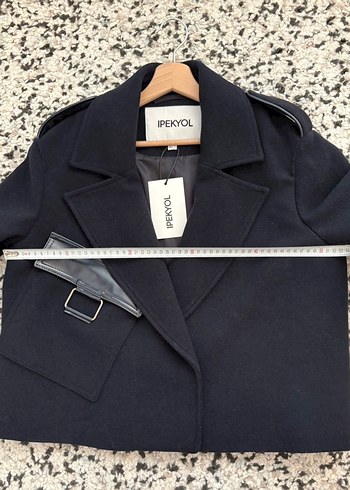 IPEKYOL Lacivert Kemerli yünlü Ceket - Görsel 7