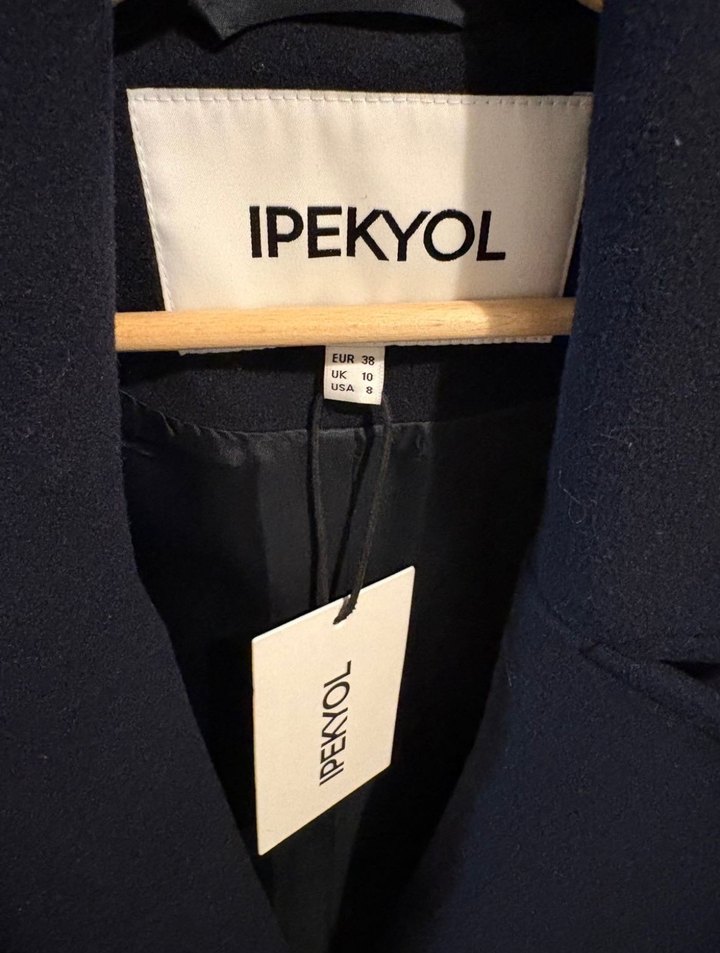 IPEKYOL Lacivert Kemerli yünlü Ceket - Görsel 2