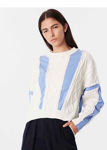 Nakışlı Beyaz Kadın Örgü Kazak twist - Görsel 4