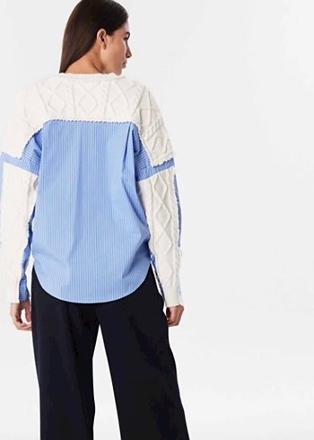 Nakışlı Beyaz Kadın Örgü Kazak twist - Görsel 5