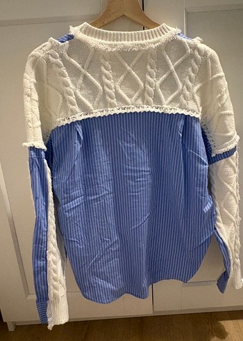 Nakışlı Beyaz Kadın Örgü Kazak twist - Görsel 3