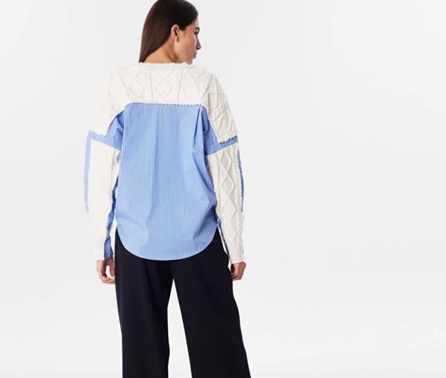 Nakışlı Beyaz Kadın Örgü Kazak twist - Görsel 5