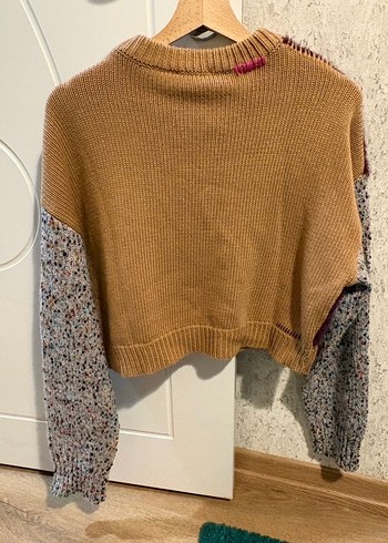 Renkli Bağlama Desenli Salaş Örgü Kazak twist kazak - Görsel 5