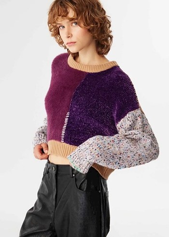 Renkli Bağlama Desenli Salaş Örgü Kazak twist kazak - Görsel 7