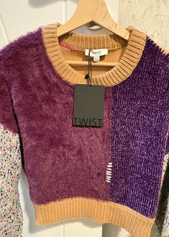 Renkli Bağlama Desenli Salaş Örgü Kazak twist kazak - Görsel 2