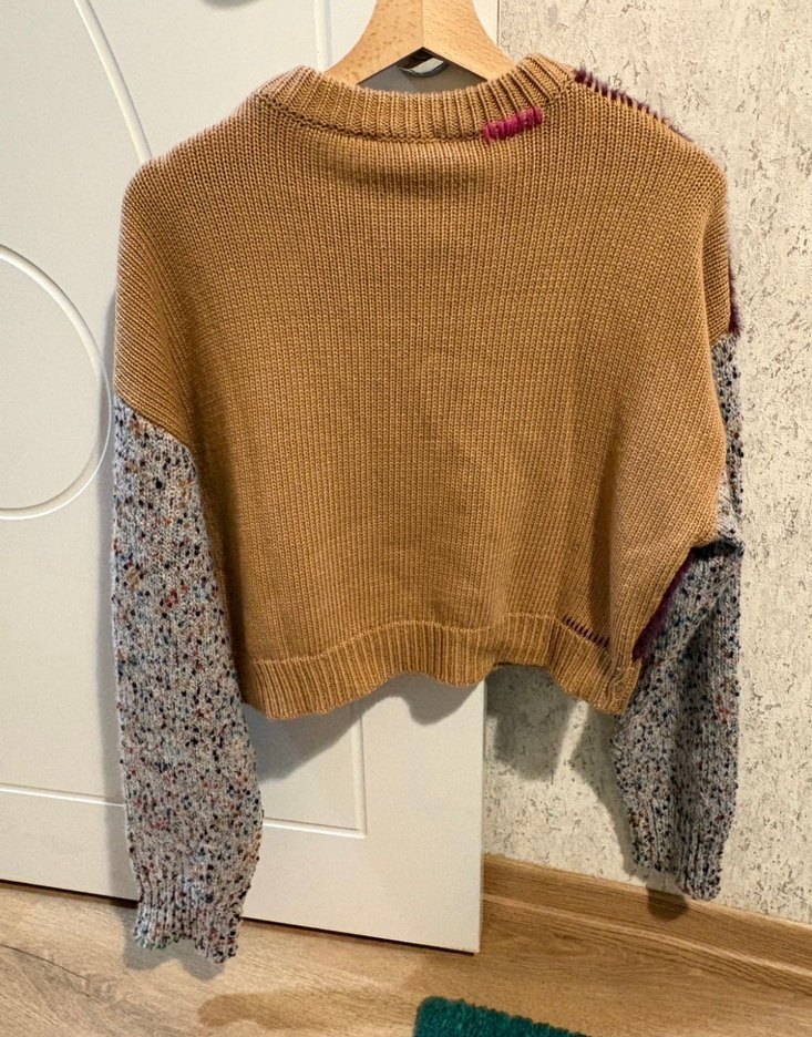 Renkli Bağlama Desenli Salaş Örgü Kazak twist kazak - Görsel 5