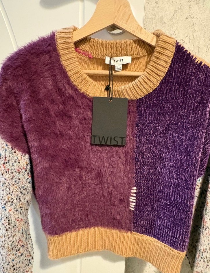 Renkli Bağlama Desenli Salaş Örgü Kazak twist kazak - Görsel 2