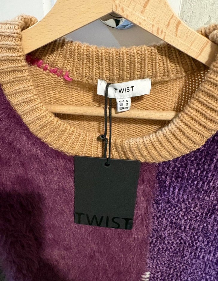 Renkli Bağlama Desenli Salaş Örgü Kazak twist kazak - Görsel 4