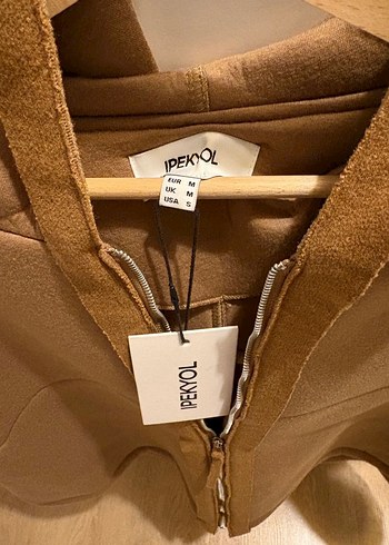 Bej Kapüşonlu Fermuarlı Kadın Ceket ipleyol - Görsel 3