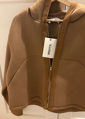 Bej Kapüşonlu Fermuarlı Kadın Ceket ipleyol - Görsel 5
