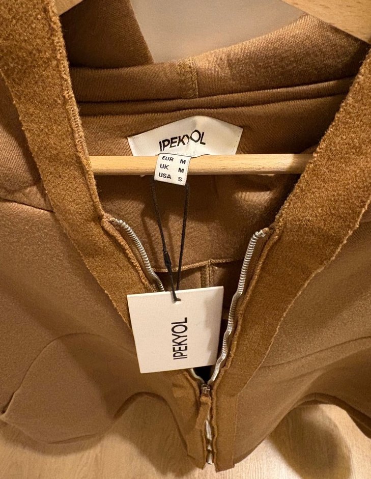 Bej Kapüşonlu Fermuarlı Kadın Ceket ipleyol - Görsel 3