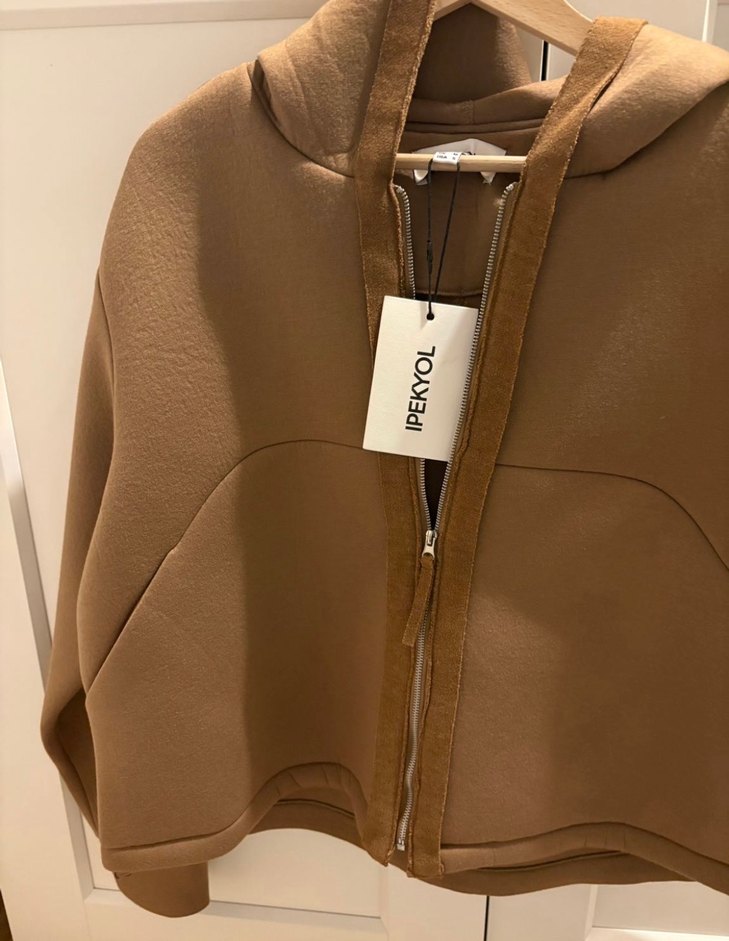 Bej Kapüşonlu Fermuarlı Kadın Ceket ipleyol - Görsel 5