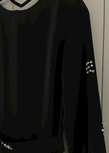 Kadın Siyah Uzun Kollu İncili Uzun Elbise - Görsel 5