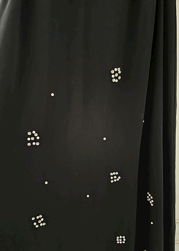 Kadın Siyah Uzun Kollu İncili Uzun Elbise - Görsel 4