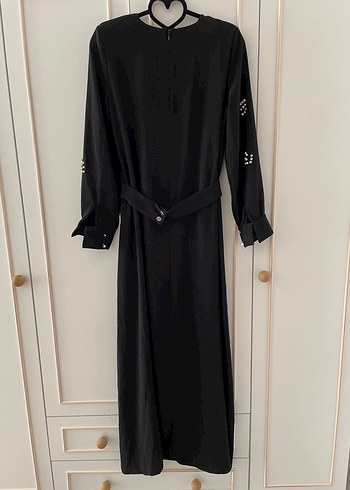 Kadın Siyah Uzun Kollu İncili Uzun Elbise - Görsel 2
