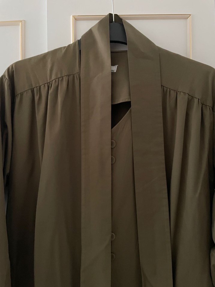 Kadın Haki Uzun Trençkot - Görsel 4