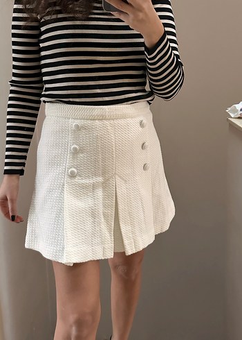 Düğmeli Beyaz Mini Etek - Görsel 4