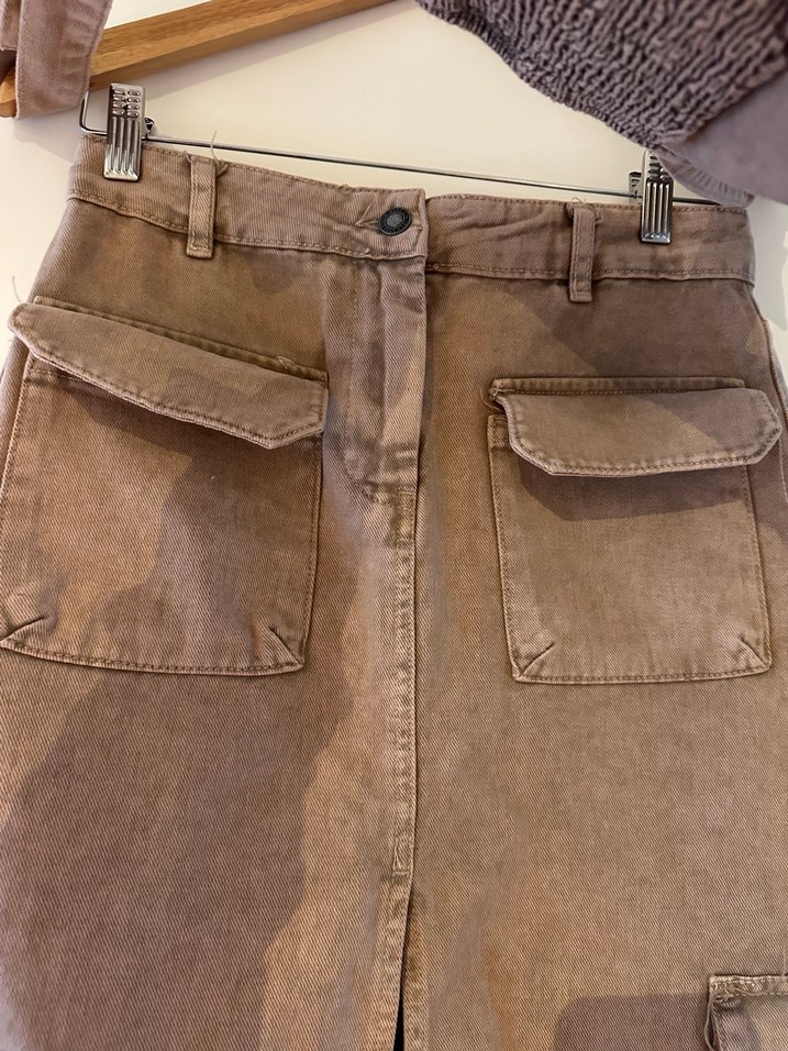 Kahverengi Denim Midi Etek ve Askılı Üst - Görsel 2