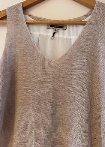 Bej V Yaka Kolsuz Triko - Görsel 2