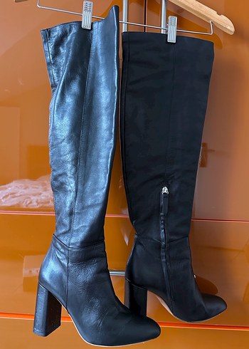 Kadın Siyah Deri Dizüstü Çizme - Görsel 6