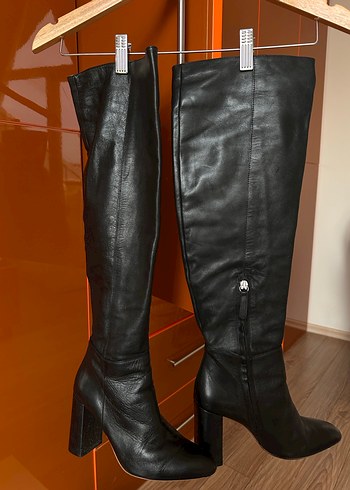 Kadın Siyah Deri Dizüstü Çizme - Görsel 2