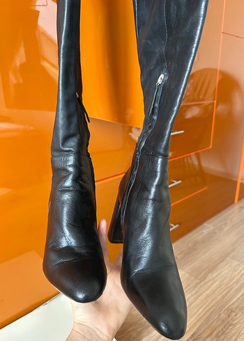 Kadın Siyah Deri Dizüstü Çizme - Görsel 5
