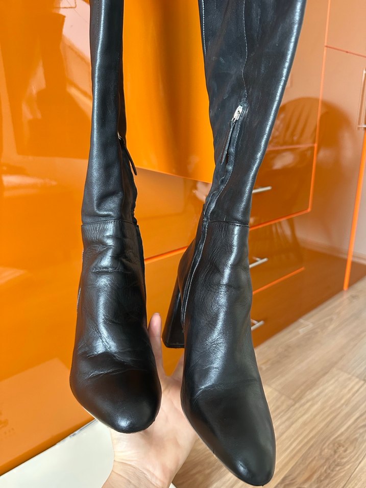 Kadın Siyah Deri Dizüstü Çizme - Görsel 5