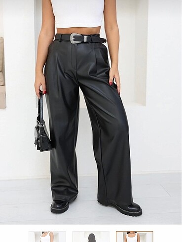 REYYON BOL KESİM SUNİ DERİ PANTALON