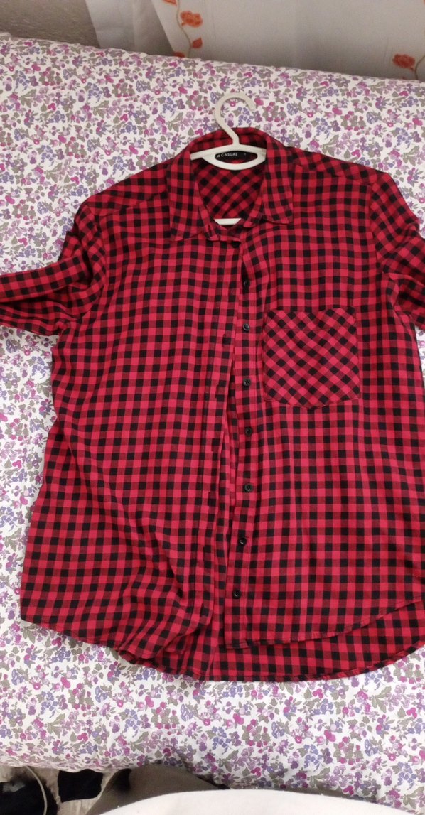 Kırmızı Kadın Ekose Gömlek - Görsel 2