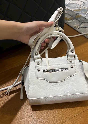 Beyaz Deri Fermuarlı Kadın El Çantası - Görsel 3