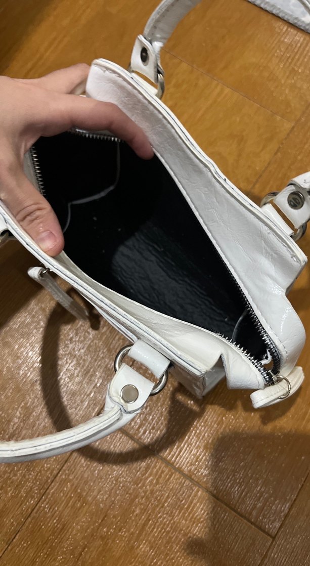 Beyaz Deri Fermuarlı Kadın El Çantası - Görsel 2