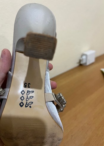 İnci Detaylı gri Stiletto Kadın Ayakkabı - Görsel 2