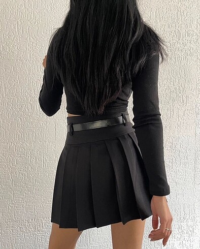 s Beden Pileli Siyah Şort Etek