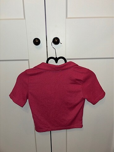 s Beden pembe Renk Yakalı Crop bluz