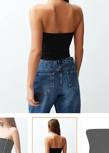 Trendyol & Milla Siyah Fermuarlı Asimetrik Straplez Crop Örme Bluz
