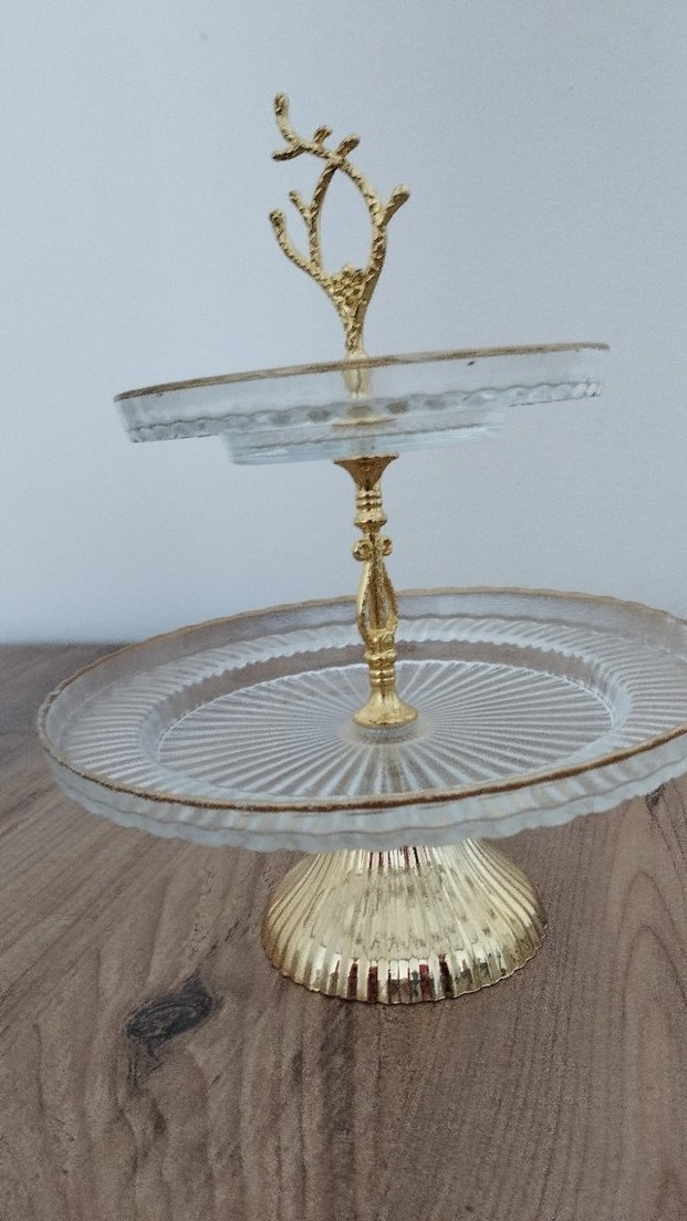 Altın Vintage İki Katlı Servis Tabağı - Görsel 2