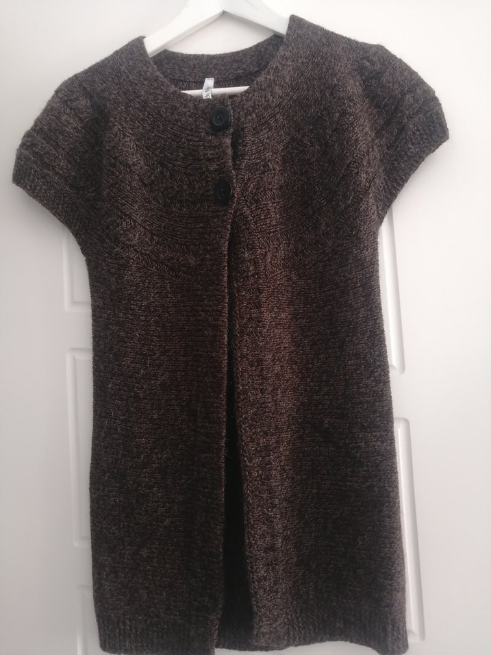 Kahverengi Kısa Kollu Triko Kadın Hırka - Görsel 2