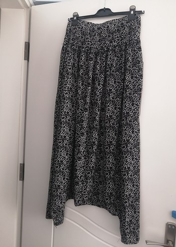 Drapeli Uzun Siyah-Gri Bağlama Desenli Şalvar - Görsel 2