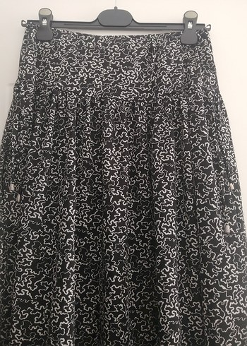 Drapeli Uzun Siyah-Gri Bağlama Desenli Şalvar - Görsel 3