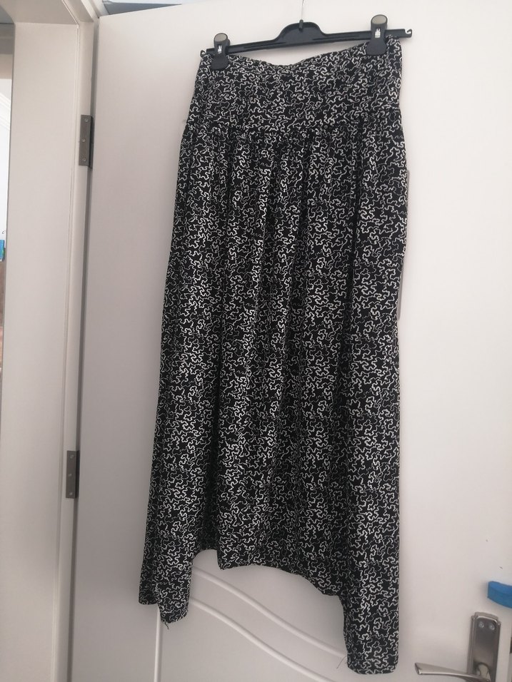 Drapeli Uzun Siyah-Gri Bağlama Desenli Şalvar - Görsel 2