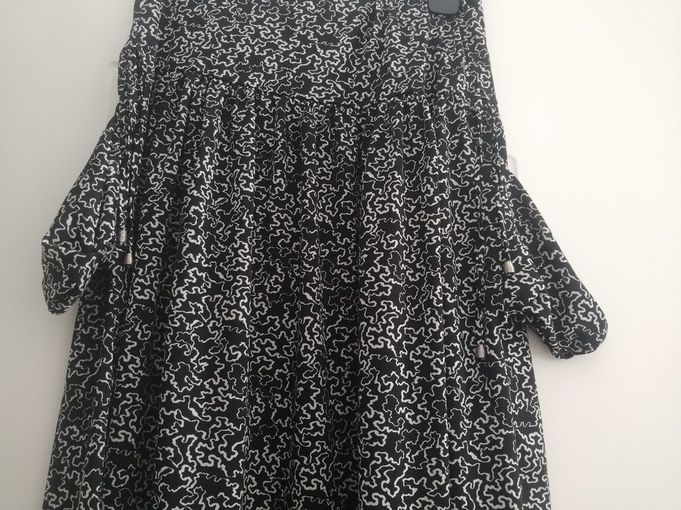 Drapeli Uzun Siyah-Gri Bağlama Desenli Şalvar - Görsel 4