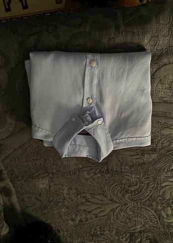 Erkek Kısa Kollu Mavi Keten Gömlek - Görsel 3