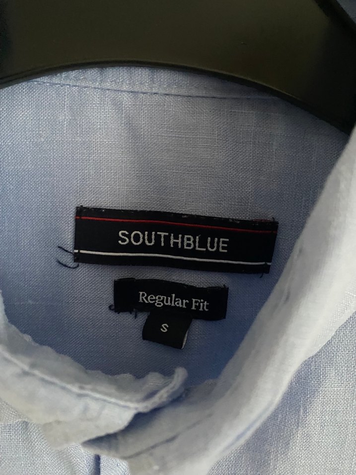 Erkek Kısa Kollu Mavi Keten Gömlek - Görsel 2