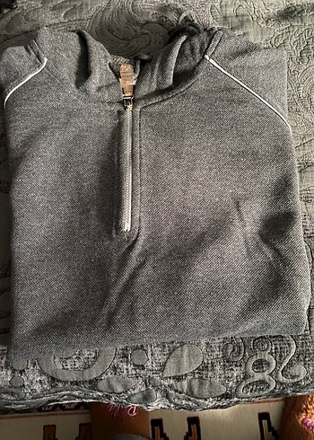 Gri Yarım Fermuarlı Kapüşonlu Sweatshirt - Görsel 2