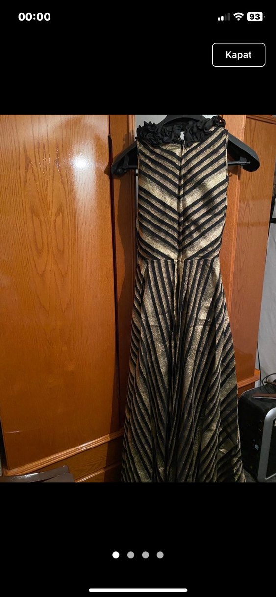 Altın Zebra Desenli Uzun Straplez Elbise - Görsel 4