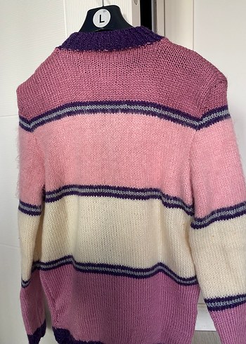 Pembe ve Mor Renkli Örgü bayan Hırka - Görsel 2