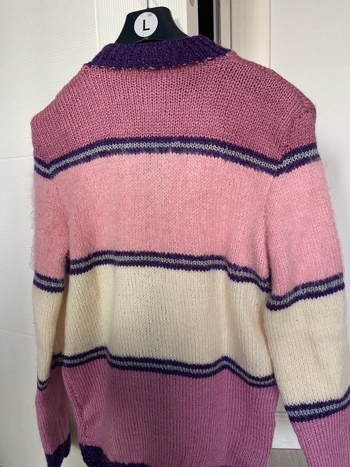 Pembe ve Mor Renkli Örgü bayan Hırka - Görsel 2